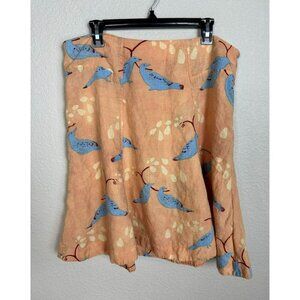 Anthropologie Meadow Rue Skirt Size 14 Linen Knee Length Peach Blue Bird A Line